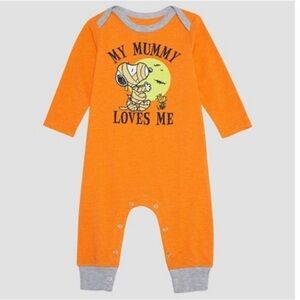 PEANUTS SNOOPY LONG SLEEVE ROMPER - ORANGE SIZE 0-3 MONTHS (NEW WITH TAGS)